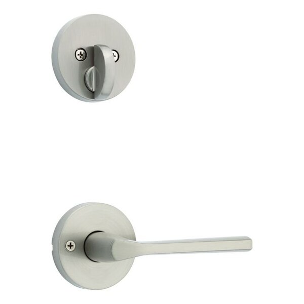 Kwikset Single Cylinder Interior Lisbon Lever Trim with Round Rose New Chassis Satin Nickel Finish 971LSLRDT-15 - main